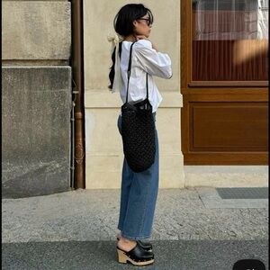 Patricia Nash Black Leather Mules with Wooden Heel